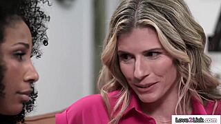 busty black milf stepmom spreads shaved pussy for ebony teen stepdaughter tongue