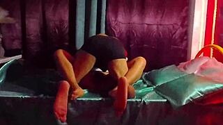 Petite latina girlfriend roleplays sexy christmas dress up in bedroom