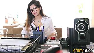 clothed latina teen bent over doggystyle takes monster cock cumshot on glasses