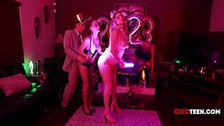 innocent french teen slut freeused by american milf in wild new years party threesome