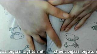 cameltoe bulging in tight pajamas teases big pussy lips and clit