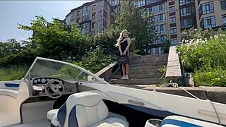 😍 hot blonde babe in lingerie rides captain's huge cock on boat rocking waves 🌊💦