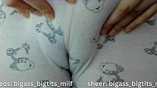 cameltoe bulging in tight pajamas teases big pussy lips and clit