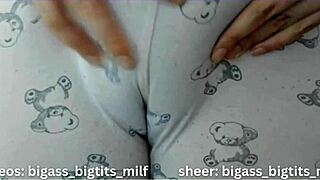 cameltoe bulging in tight pajamas teases big pussy lips and clit