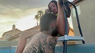 i pay the pool boy to lick my wet pussy then fuck me doggystyle bent over poolside