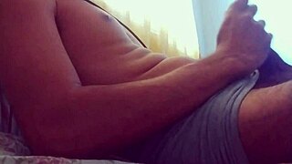 A hot skinny brazilian teen masturbates wildly on bed till monster orgasm sprays cum everywhere