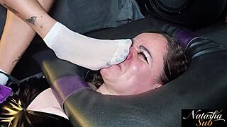 Madame Agata forces dirty sneaker sniff and sock lick