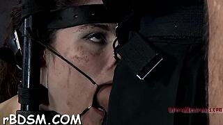 Bound babe takes rough pussy pounding and spanking in hardcore bondage blowjob session