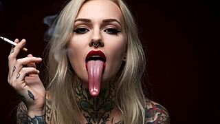 devil casually smokes with lipstick monster fetish vibes