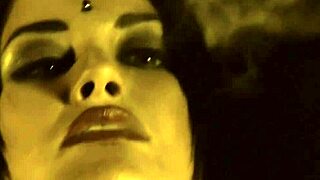 I'm burning up near this erotic fire watching naked hot asian brunette striptease sensually