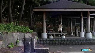 Watch this asian cutie flash her hairy small tits in a micro bikini until her guy cums hard.