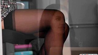 Lesbian Gangbang Licks Pussy at Work