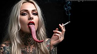 devil casually smokes with lipstick monster fetish vibes