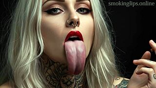 devil casually smokes with lipstick monster fetish vibes