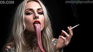 devil casually smokes with lipstick monster fetish vibes