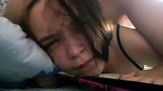 Stepfather sneaks into bedroom dominating pretty student stepdaughter with dirty talk while she chats mommy on phone screaming submissive