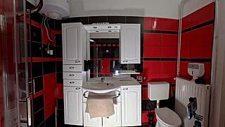 Hot Petite Brunette Teases Panties and Legs in Bathroom!