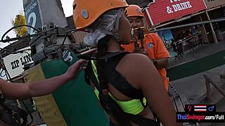 Asian college teen girlfriend rides boyfriend's big cock after waterpark fun