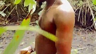 King of forest rips clothes slaps wet hairy pussy with huge cucumber in epic nature fuck