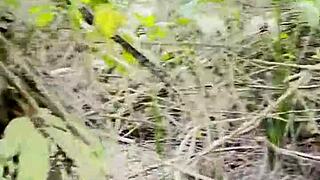 King of forest rips clothes slaps wet hairy pussy with huge cucumber in epic nature fuck