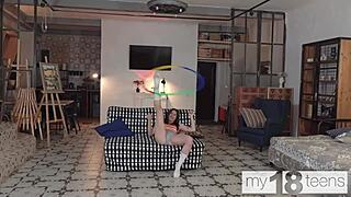 adorable gymnast jane white hoops around then fingers shaved pussy to wet orgasm