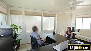 Gorgeous submissive teen bends over office desk for loan fuck