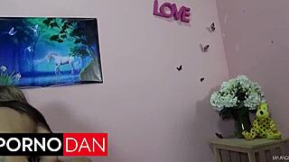 holly's tight pussy grips dan's cock while amy rims her ass