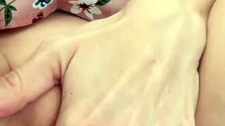 Skinny teacher with big natural tits gives facetime JOI fingering pussy lips in roleplay