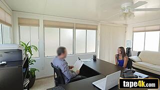 Gorgeous submissive teen bends over office desk for loan fuck