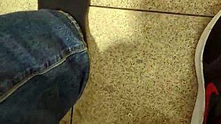 Exhibitionist flashes monster cock masturbates naked in public toilet