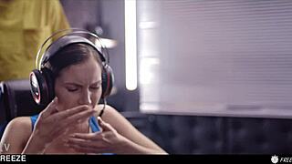 gamer girl freezes time in lol match, gets bent over for creampie and cum swallow