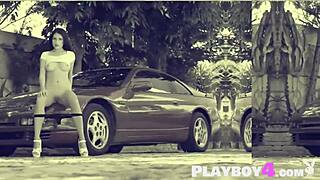 petite milf with huge natural tits strips outdoors exposing her wet pussy beauty