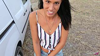 German Latina Secretary Risks Outdoor Raw Fuck Cum on Ass