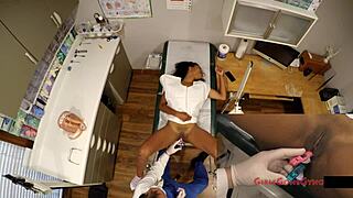 Ebony college teen nikki stars spreads pussy in gyno exam spy cam