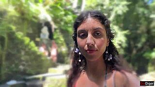 Skinny Teen Gulps Cum Facial in Locker Room Before Waterfall Cumwalk