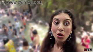 Skinny Teen Gulps Cum Facial in Locker Room Before Waterfall Cumwalk