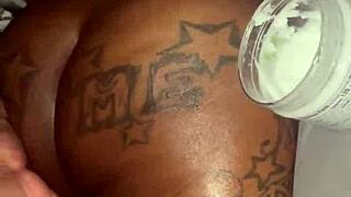 Intimate massage evolves into hardcore doggystyle creampie with petite ebony