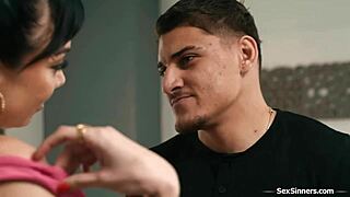 gf's stepson face fucks milf's hairy pussy with monster cock roughly while she deepthroats