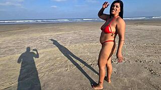 Fiery pussy blazes on sunny beach ready for public pounding