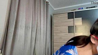 WOW I LOVE playing with my PUSSY in blue miniskirt, showing creamy babe hole!