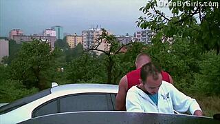 petite teen shoves ass out car window for public gangbang orgy pounding