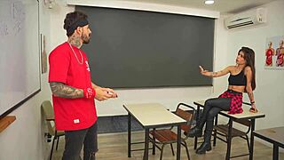 Petite student blows teacher then rides cock for passing grade