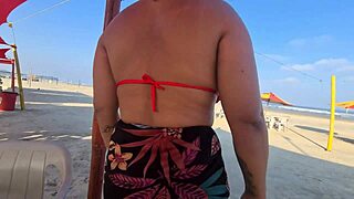 Fiery pussy blazes on sunny beach ready for public pounding