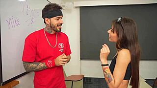 Petite student blows teacher then rides cock for passing grade