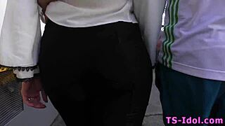 tgirl babe in lingerie strokes to hot load shot