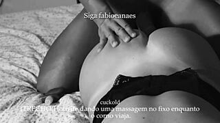 hey corno check this out your hotwife massages that huge pauzão while you're away she filmed it all