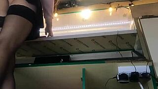 tracy's teasing upskirt flashes shaved pussy at work