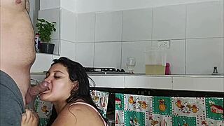 filthy housewife's huge ass shakes in kitchen as lover pounds her submissive colombian curves