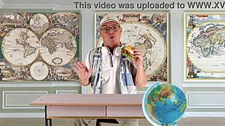 teacher torcelini rips clothes for geography lesson on seas in heels?