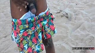 damn, black teen girlfriend's wet pussy creampied on beach after ripping clothes and huge handjob